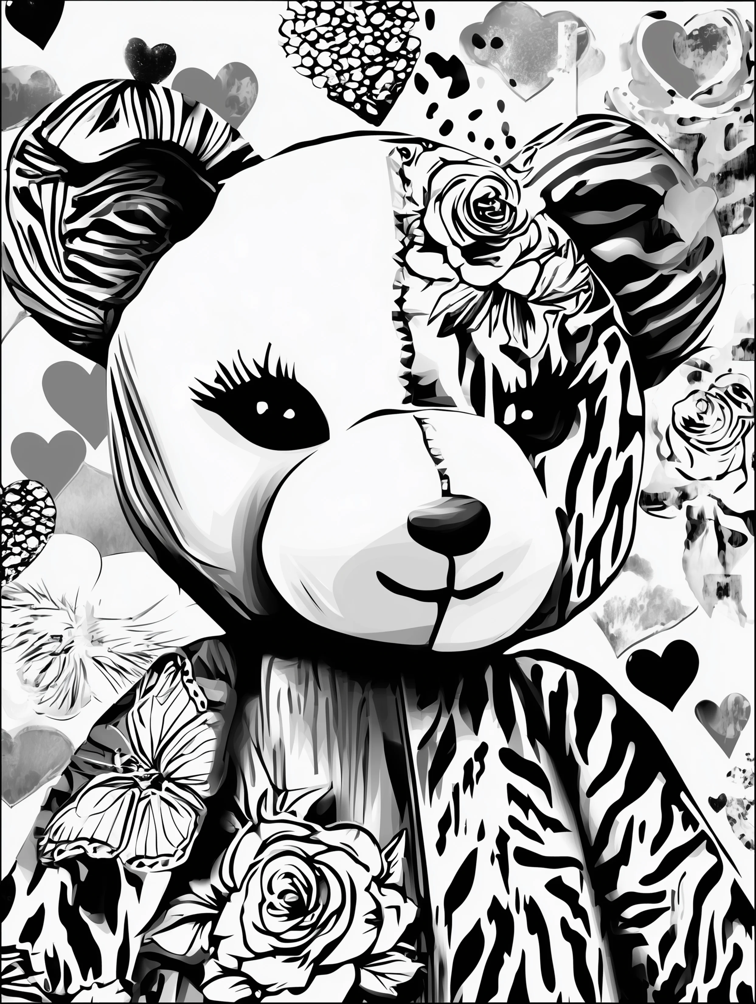 Free printable bear coloring book page featuring a half teddy bear with two textures